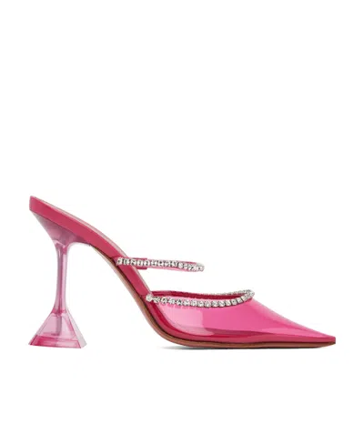 Amina Muaddi Gilda Glass 95 Transparent High Heels In Pink