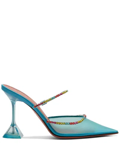 Amina Muaddi Blue Gilda Glass Heels In Light Blue