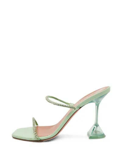 Pre-owned Amina Muaddi Gilda Glass Crystal-embellished Heeled Sandals In Green