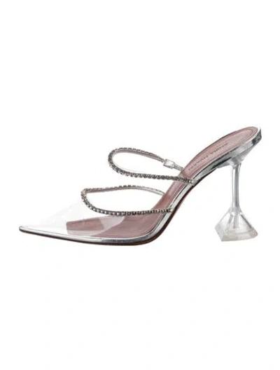 Pre-owned Amina Muaddi Gilda Glass Pvc Mules In Silver