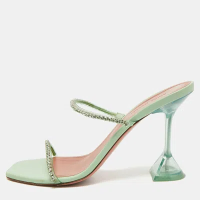 Pre-owned Amina Muaddi Gilda Glass Size 39 Green Pvc Crystal Embellished Slide Sandals