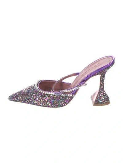 Pre-owned Amina Muaddi Gilda Glitter Mules Glitter Mules In Purple