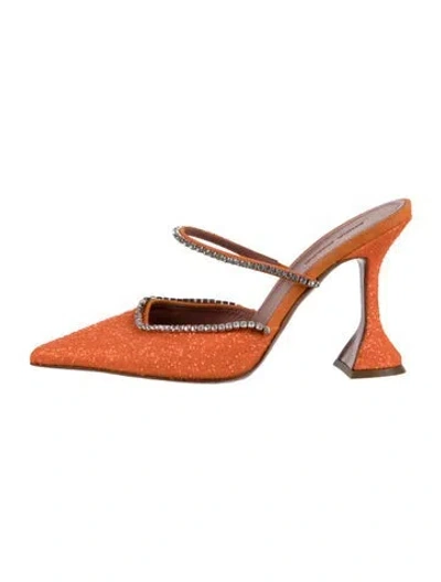 Pre-owned Amina Muaddi Gilda Glitter Mules In Orange