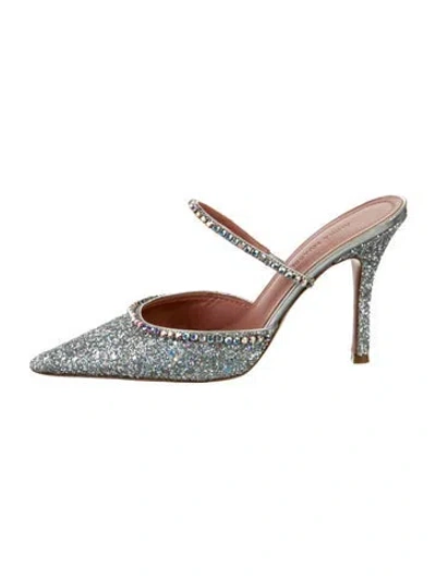 Pre-owned Amina Muaddi Gilda Glitter Mules In Silver