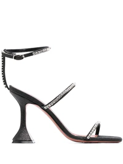 Amina Muaddi Gilda 95 Logo Embossed And Crystal Detail Sandals In Black