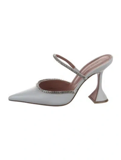 Pre-owned Amina Muaddi Gilda Leather Mules In Neutral