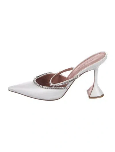 Pre-owned Amina Muaddi Gilda Leather Mules In White