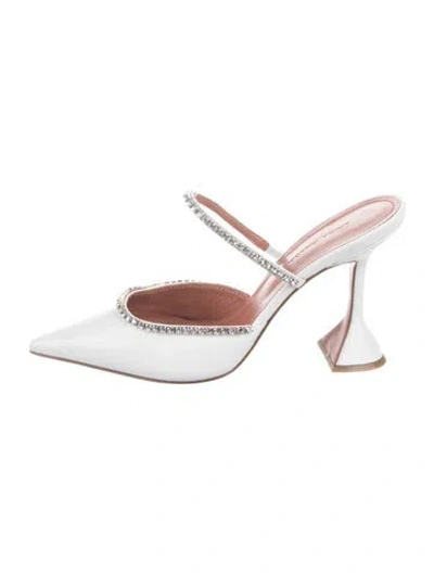 Pre-owned Amina Muaddi Gilda Leather Mules In White
