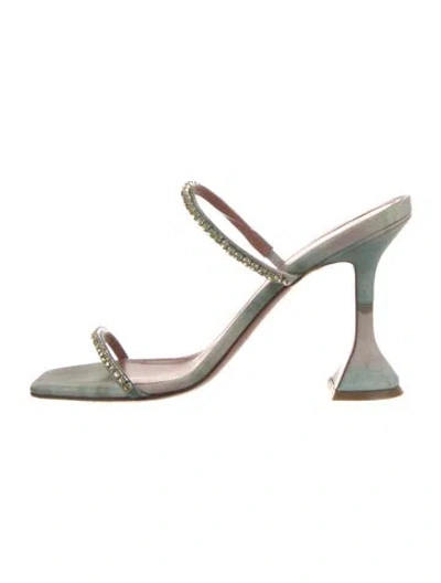 Pre-owned Amina Muaddi Gilda Leather Sandals In Green