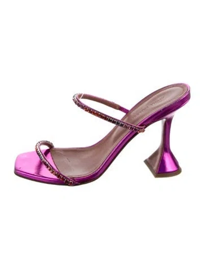 Pre-owned Amina Muaddi Gilda Leather Sandals In Pink