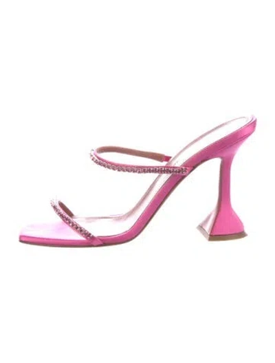 Pre-owned Amina Muaddi Gilda Leather Slides In Pink