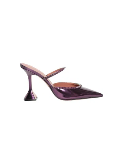 Amina Muaddi Gilda Mirror Mules Amethyst In Purple