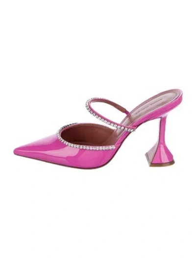 Pre-owned Amina Muaddi Gilda Patent Leather Mules In Pink