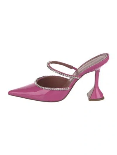 Pre-owned Amina Muaddi Gilda Patent Leather Mules In Pink