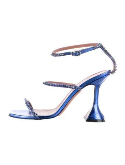 Pre-owned Amina Muaddi Gilda Patent Leather Sandals In Blue
