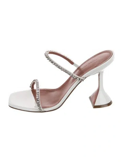 Pre-owned Amina Muaddi Gilda Patent Leather Slides In White