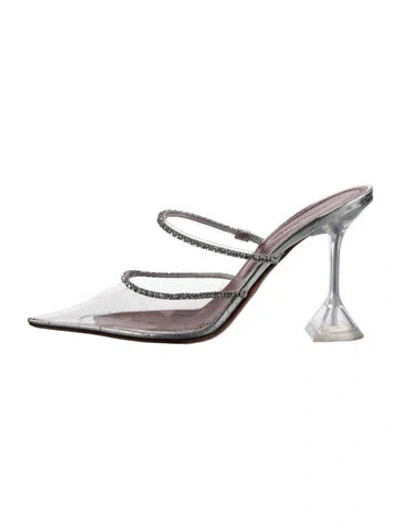 Pre-owned Amina Muaddi Gilda Pvc Mules In Silver