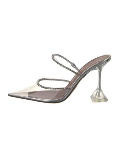 Pre-owned Amina Muaddi Gilda Pvc Mules In Silver