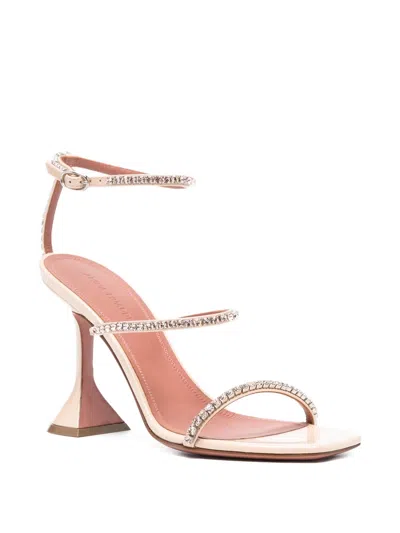 Amina Muaddi Crystal-embellished Patent Leather Sandals With 95 Mm Heel In Neutral