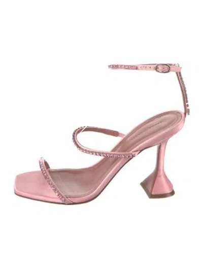 Pre-owned Amina Muaddi Gilda Satin Crystal Leather Sandals In Pink