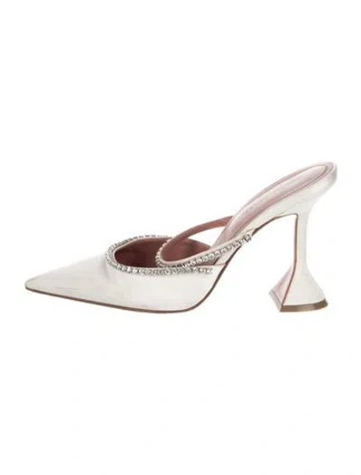 Pre-owned Amina Muaddi Gilda Satin Mules In Neutral
