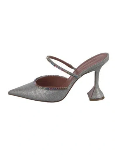 Pre-owned Amina Muaddi Gilda Satin Mules In Silver