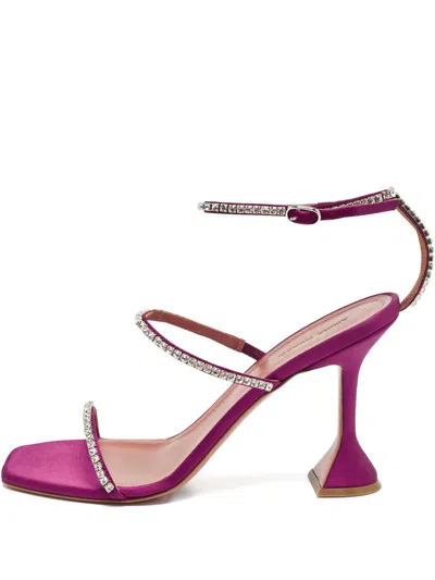 Pre-owned Amina Muaddi Gilda Satin Sandals In Purple