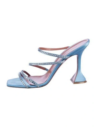 Pre-owned Amina Muaddi Gilda Satin Slides Satin Slides In Blue