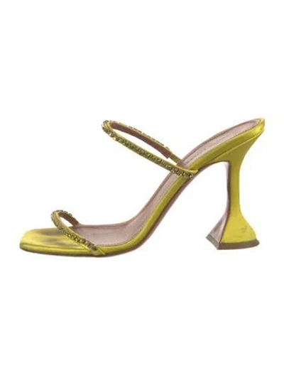 Pre-owned Amina Muaddi Gilda Satin Slides In Yellow