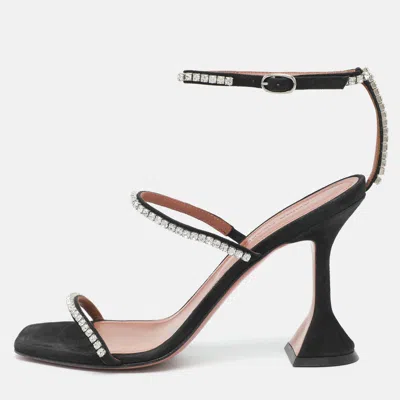 Pre-owned Amina Muaddi Gilda Size 37.5 Black Suede Ankle Strap Sandals