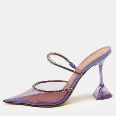 Pre-owned Amina Muaddi Gilda Size 38 Transparent/purple Pvc Crystal Embellished Slide Sandals