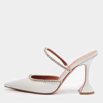Pre-owned Amina Muaddi Gilda Size 39 White Leather Mules
