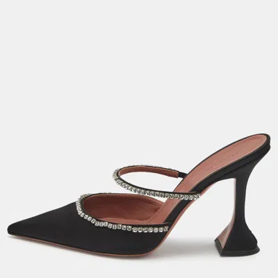 Pre-owned Amina Muaddi Gilda Size 40 Black Satin Mules