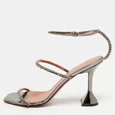 Pre-owned Amina Muaddi Gilda Size 41 Silver Leather Ankle Strap Sandals