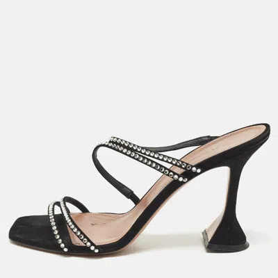 Pre-owned Amina Muaddi Gilda Size 42 Black Suede Crystal Embellished Slide Sandals