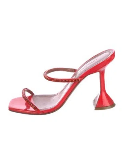 Pre-owned Amina Muaddi Gilda Slipper Sandals Patent Leather Slides In Red