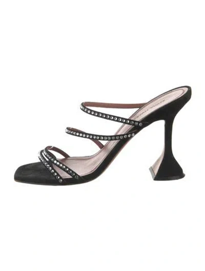 Pre-owned Amina Muaddi Gilda Suede Slides In Black