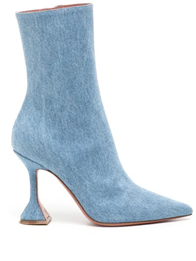 Amina Muaddi Giorgia 100mm Ankle Boots In Blue Denim