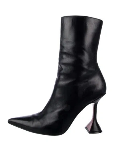 Pre-owned Amina Muaddi Giorgia 95 Leather Boots In Black
