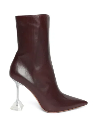 Amina Muaddi Giorgia 95mm Leather Boots In Braun