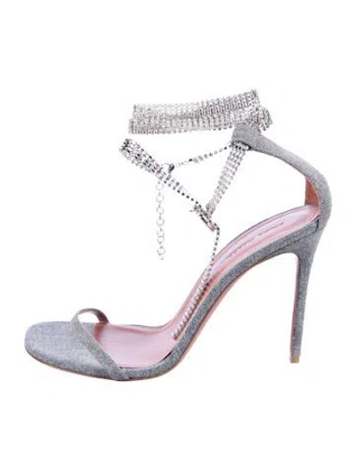 Pre-owned Amina Muaddi Giorgia Denim Satin Sandals In Purple