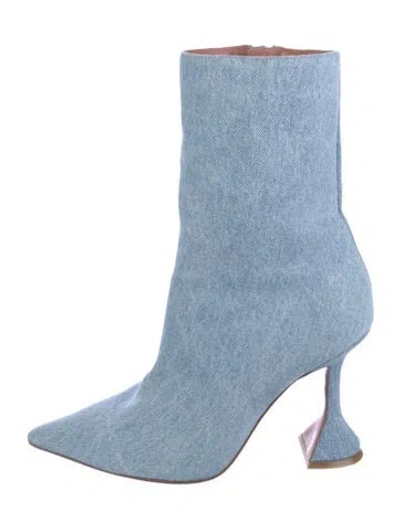 Pre-owned Amina Muaddi Giorgia Denim Sock Boots In Blue