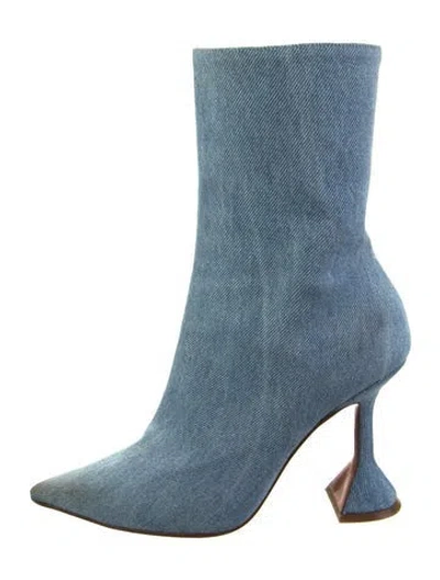 Pre-owned Amina Muaddi Giorgia Denim Sock Boots In Blue