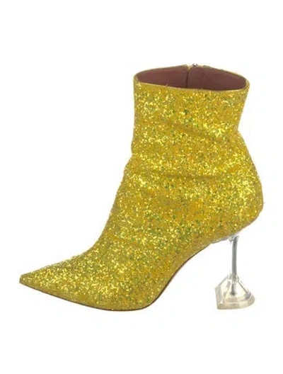 Pre-owned Amina Muaddi Giorgia Glitter Boots In Yellow