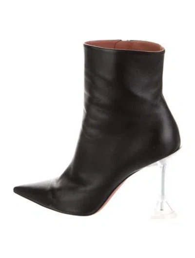 Pre-owned Amina Muaddi Giorgia Leather Boots In Black