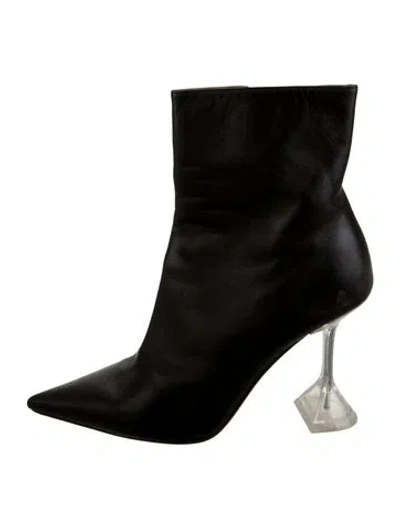 Pre-owned Amina Muaddi Giorgia Leather Boots In Black