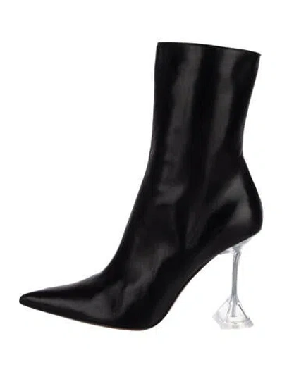 Pre-owned Amina Muaddi Giorgia Leather Boots In Black