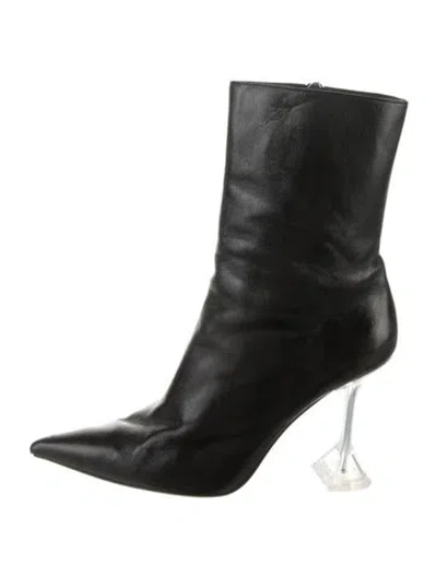 Pre-owned Amina Muaddi Giorgia Leather Boots In Black