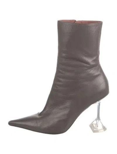 Pre-owned Amina Muaddi Giorgia Leather Boots In Gray