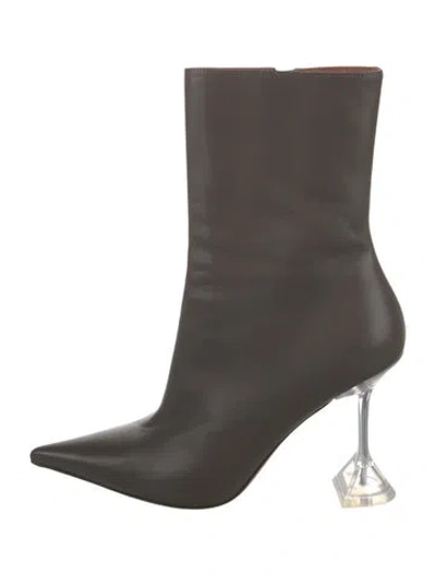 Pre-owned Amina Muaddi Giorgia Leather Sock Boots In Gray